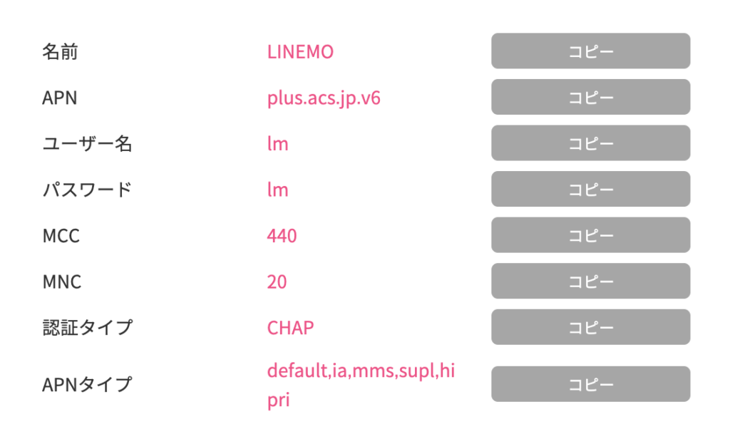 LINEMO Android APN 設定