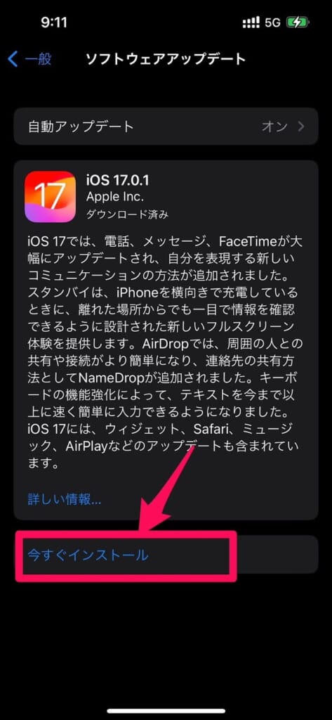 iPhone アップデート今すぐインストール画面