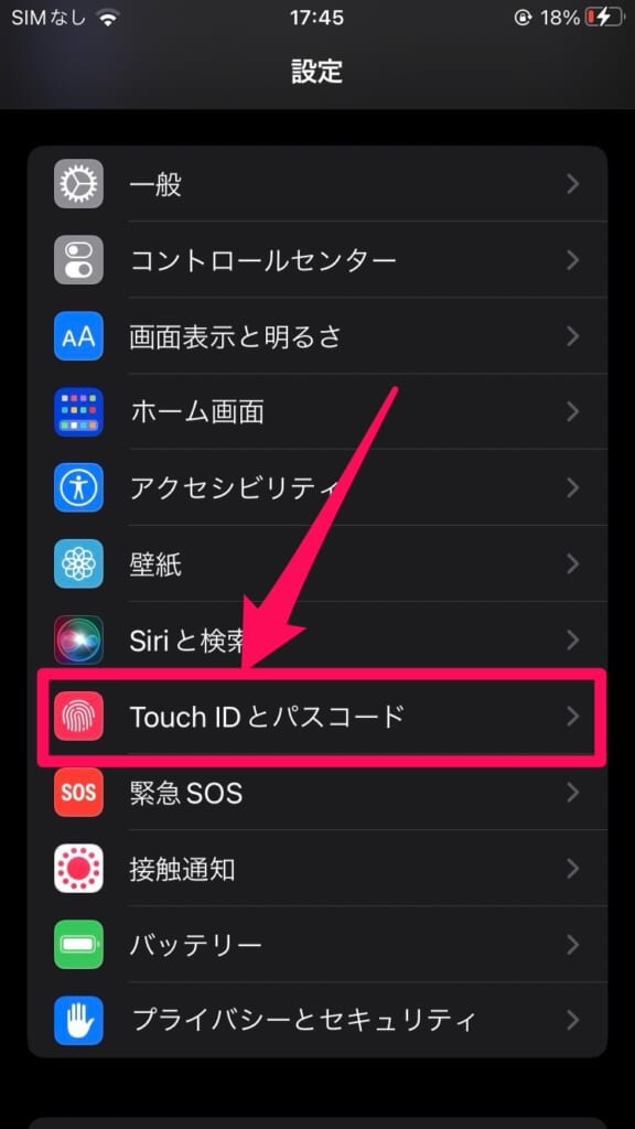 iPhone パスコード設定①