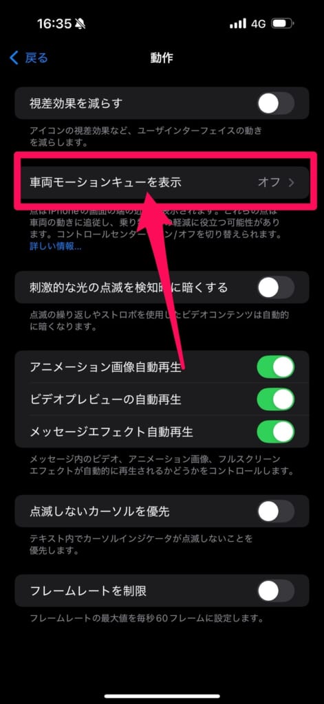 iOS 18車酔い防止機能