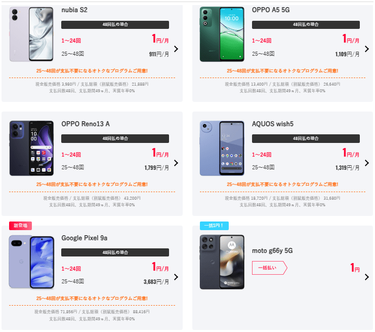 ワイモバイル一括1円