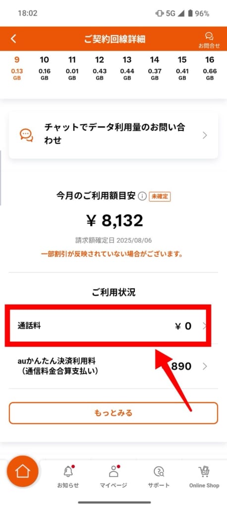 auの通話料金の確認方法