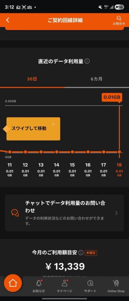 当月のデータ通信容量(残量)を確認する方法